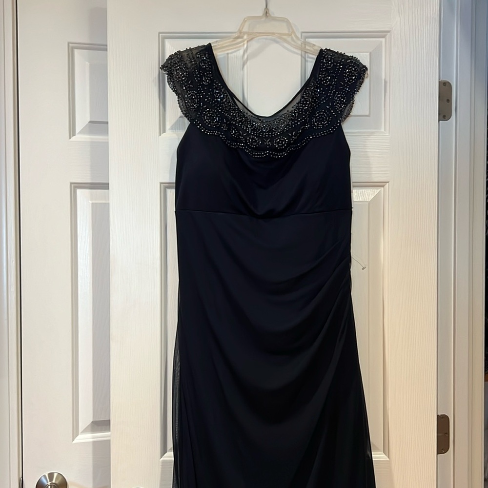 Bead neck line navy blue dress
